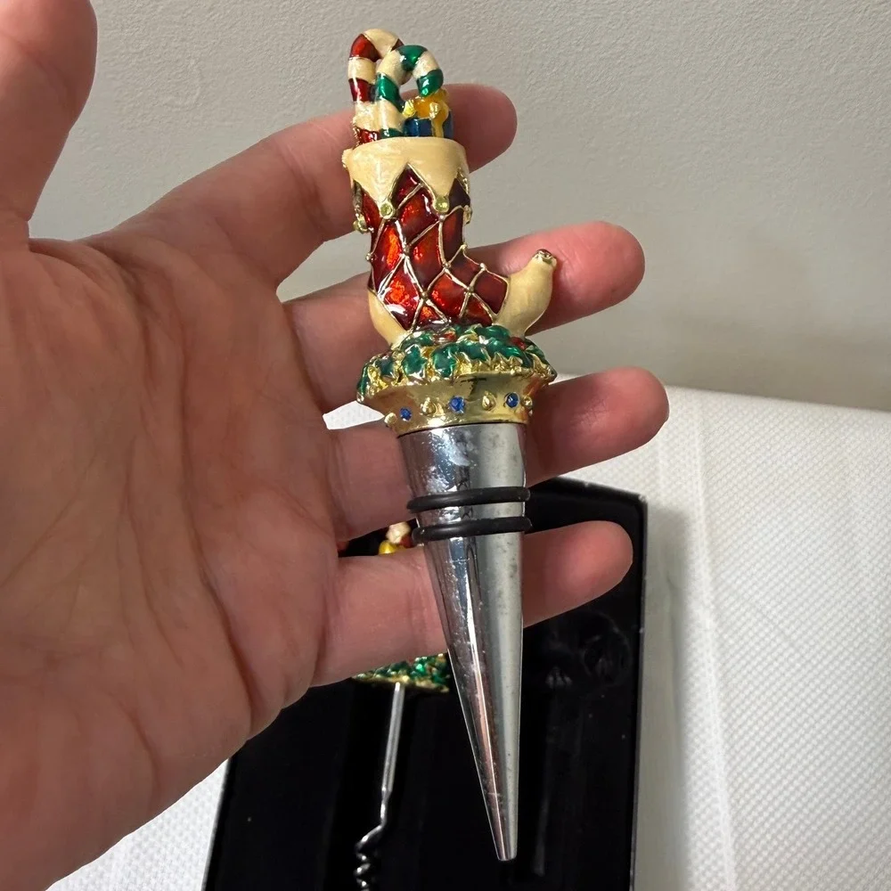 Bombay‎ Christmas Wine Stopper Corkscrew Set Candy Cane Holiday Decor